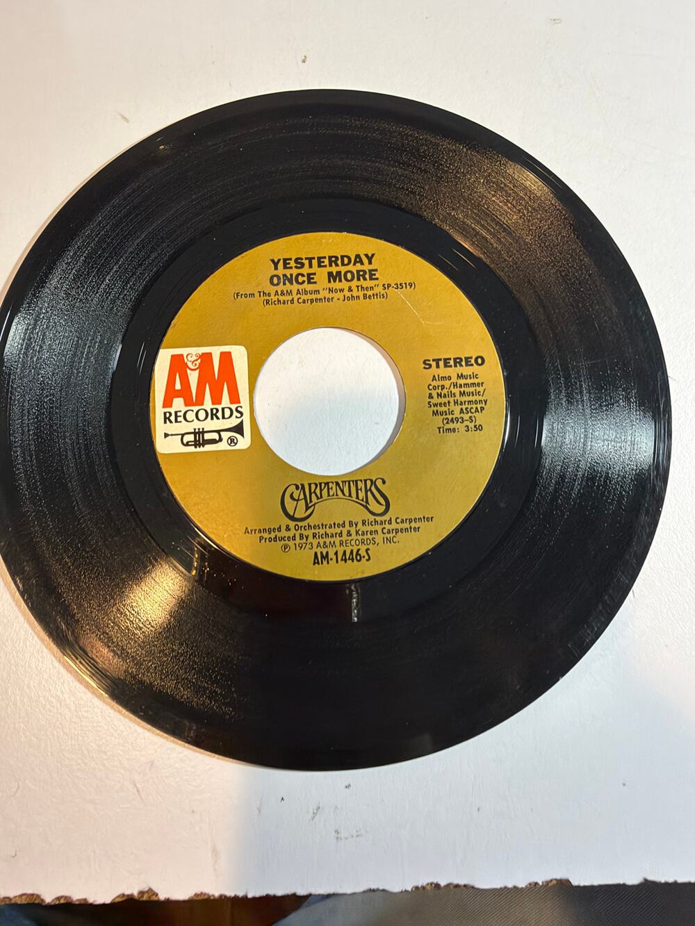 Carpenters Yesterday Once More / Road Ode 45 RPM A&M AM-1446 Picture Sleeve